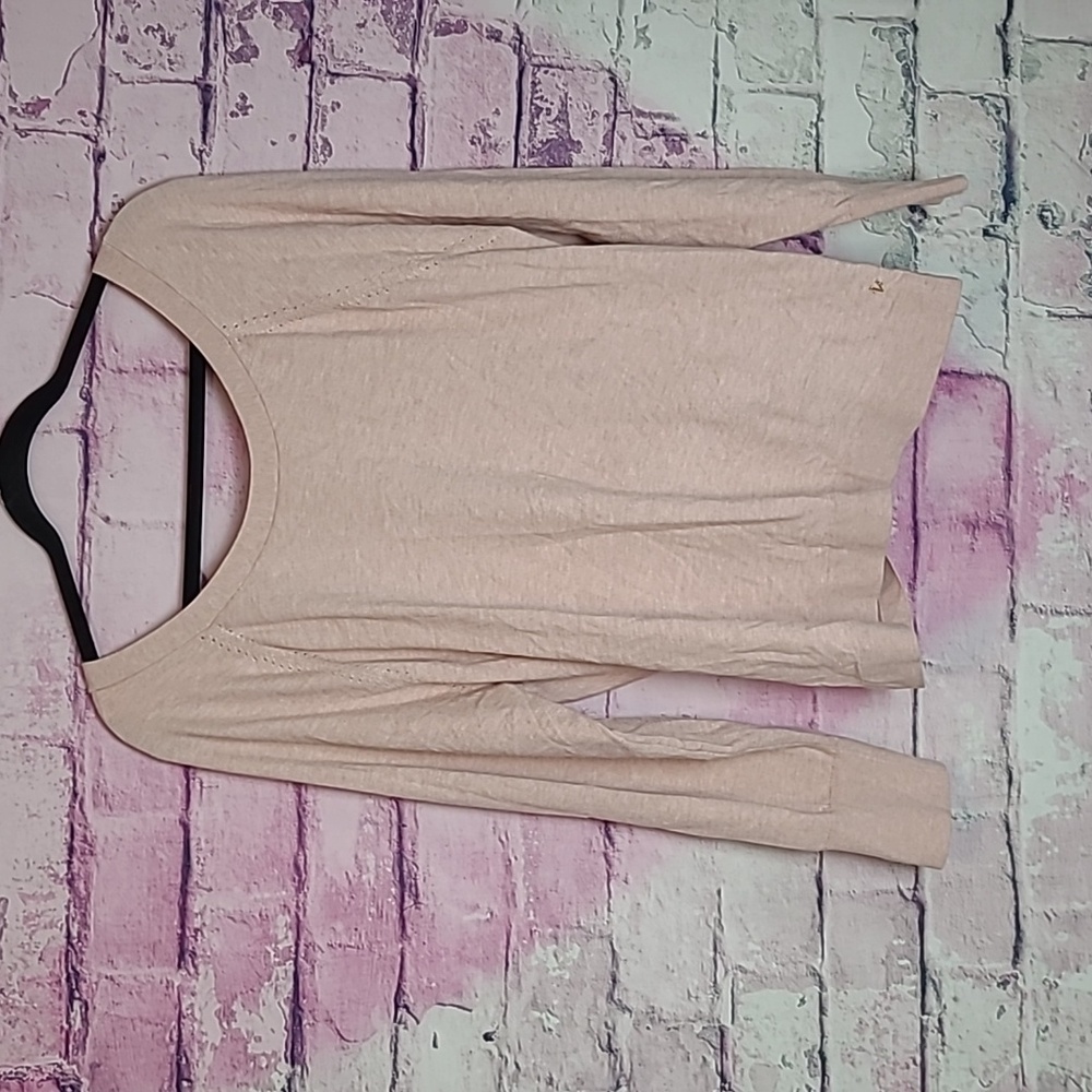 VICTORIA'S SECRET SPORT TWIST KNOT OPEN BACK KNIT PALE PINK LAYERING SWEATER XL
